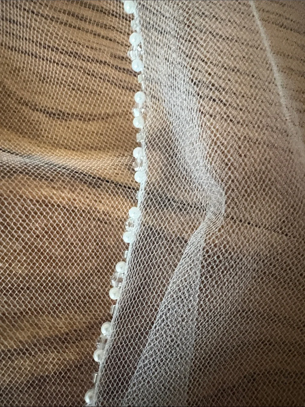Classic Sheer Bridal Veil with Comb and Beaded edge- Ivory